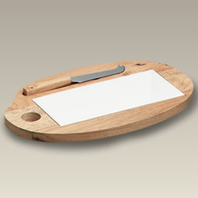 12.75" Wood Cheese Board with Tile and Knife