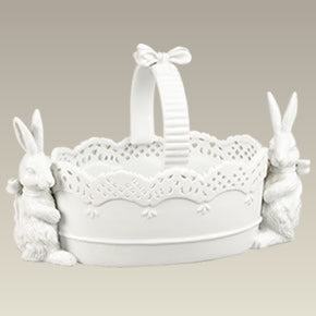 Oval Basket w/ Two Rabbits, 11"
