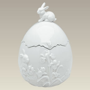 Egg Shape Box with Embossed Rabbits, 8"