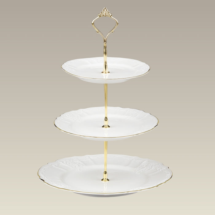 Three Tier Bernadotte Tidbit Tray w/ Gold Banding