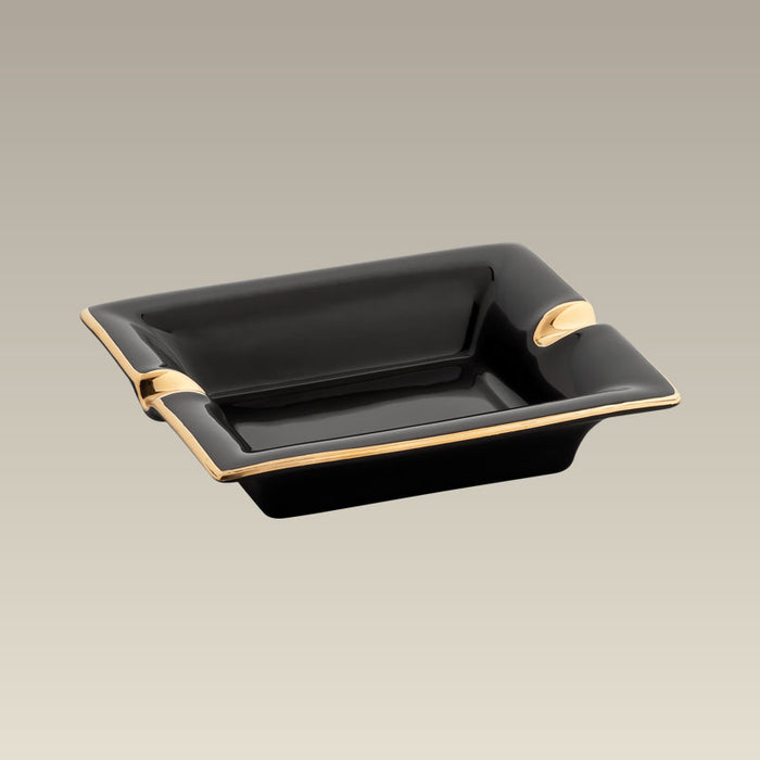 5.5" Black Ashtray with Gold Trim