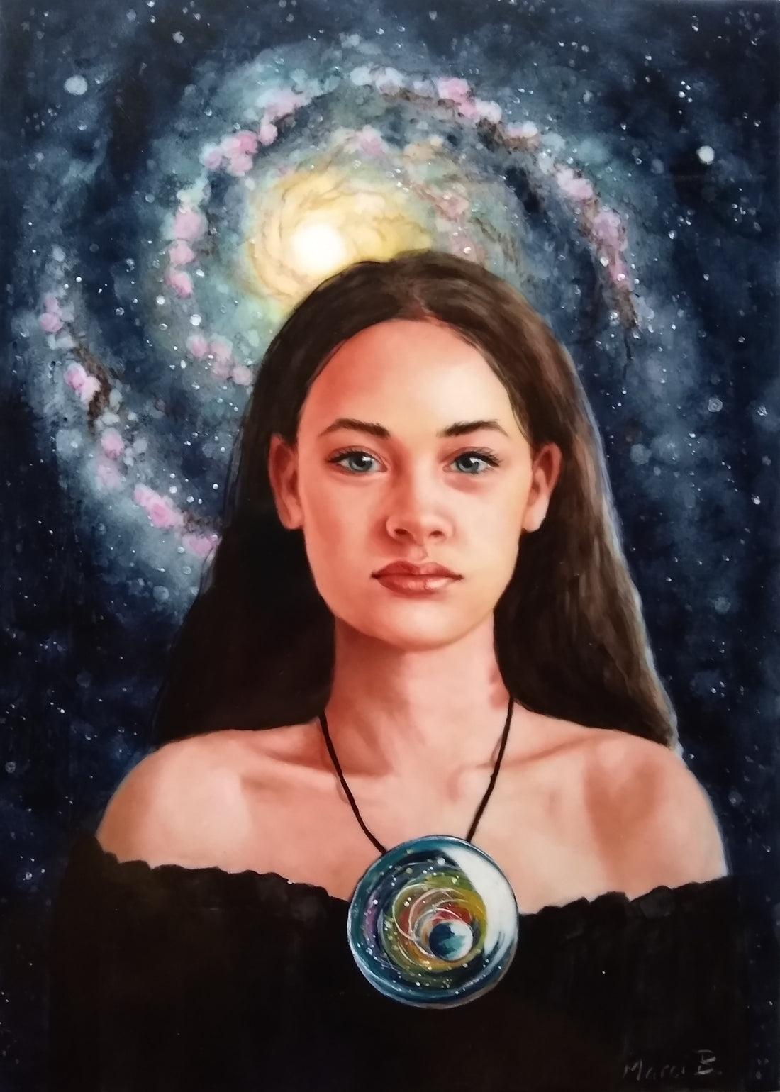 Galaxies woman on 14" x 10" tile