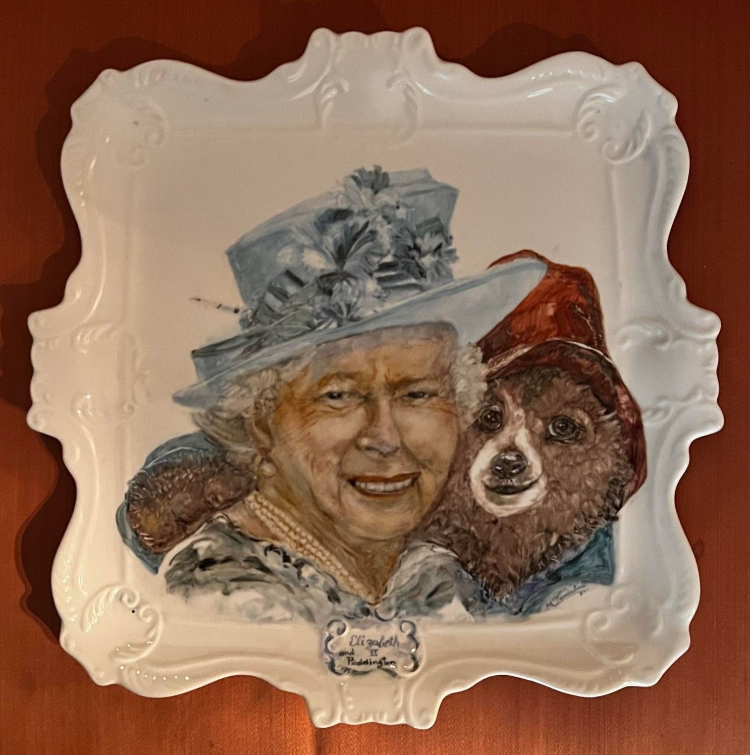 square platter with queen and paddington bear