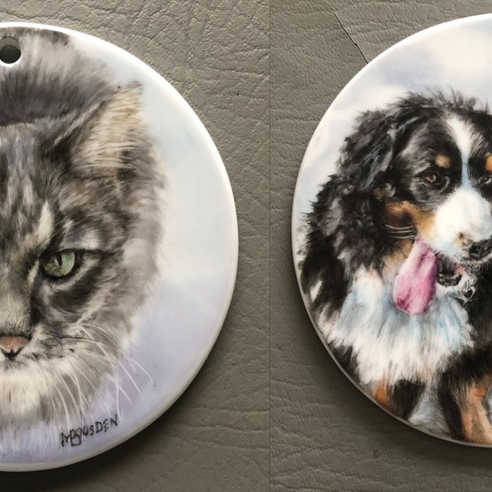 4 hand painted pet ornaments