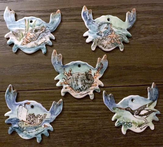 Crab Ornaments with Seaside Paintings