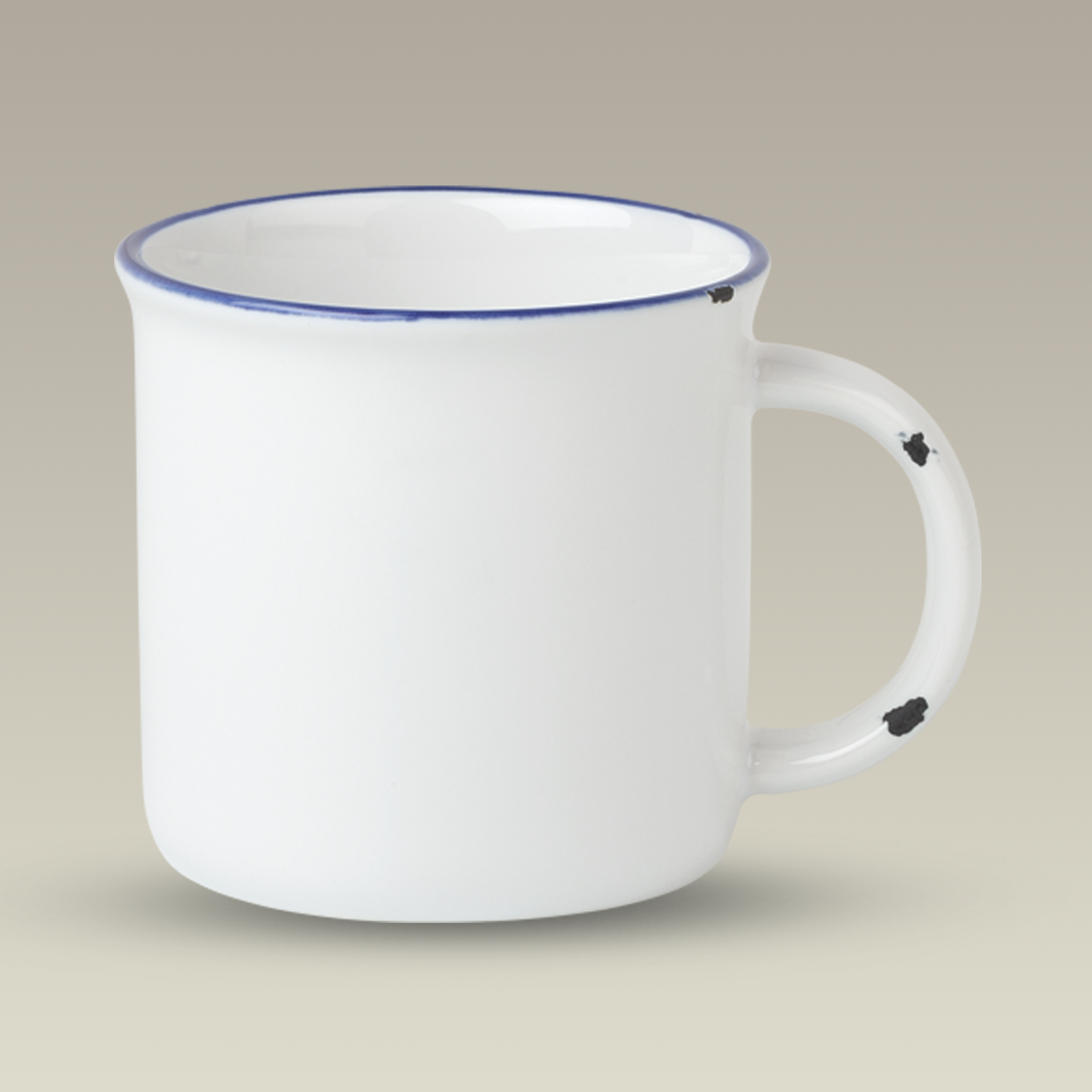 15 oz. Stoneware Distressed Sublimation Mug with Blue Trim