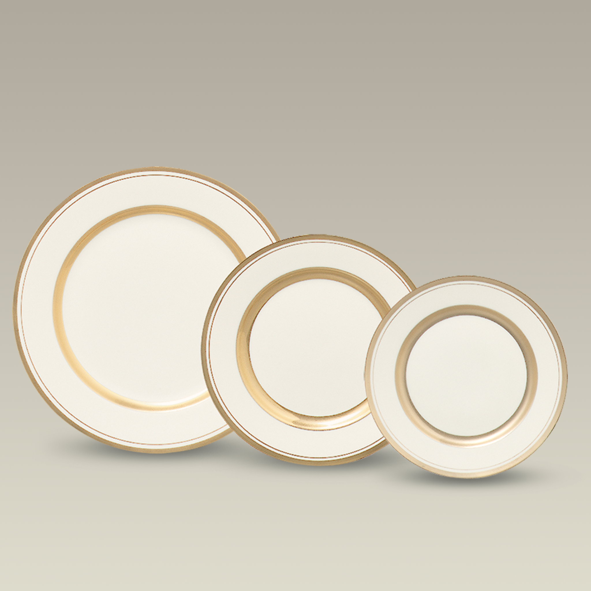 9.25" Porcelain Ivory Chokin Style Gold Banded Rim Plate