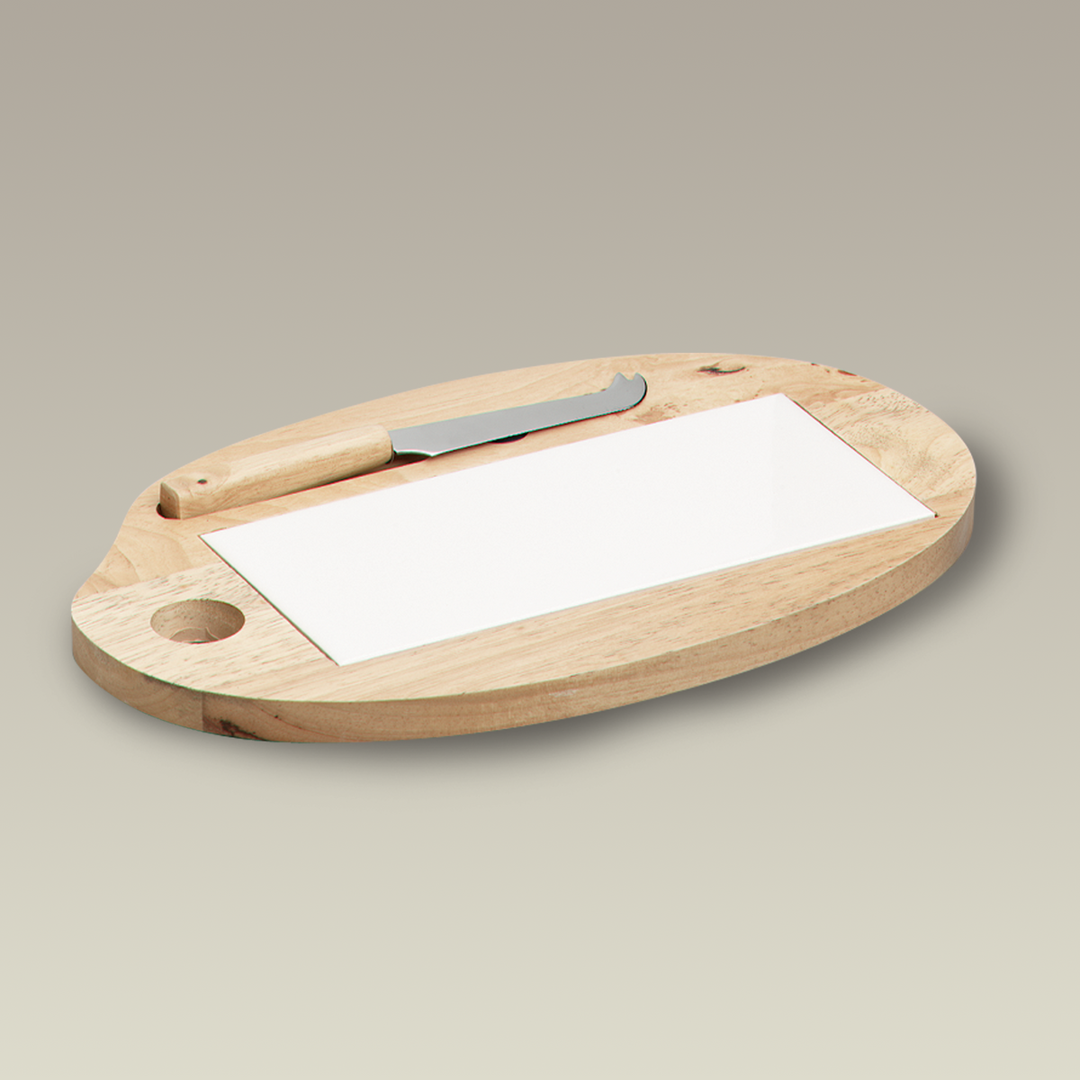 12.75" Wood Cheese Board with Tile and Knife
