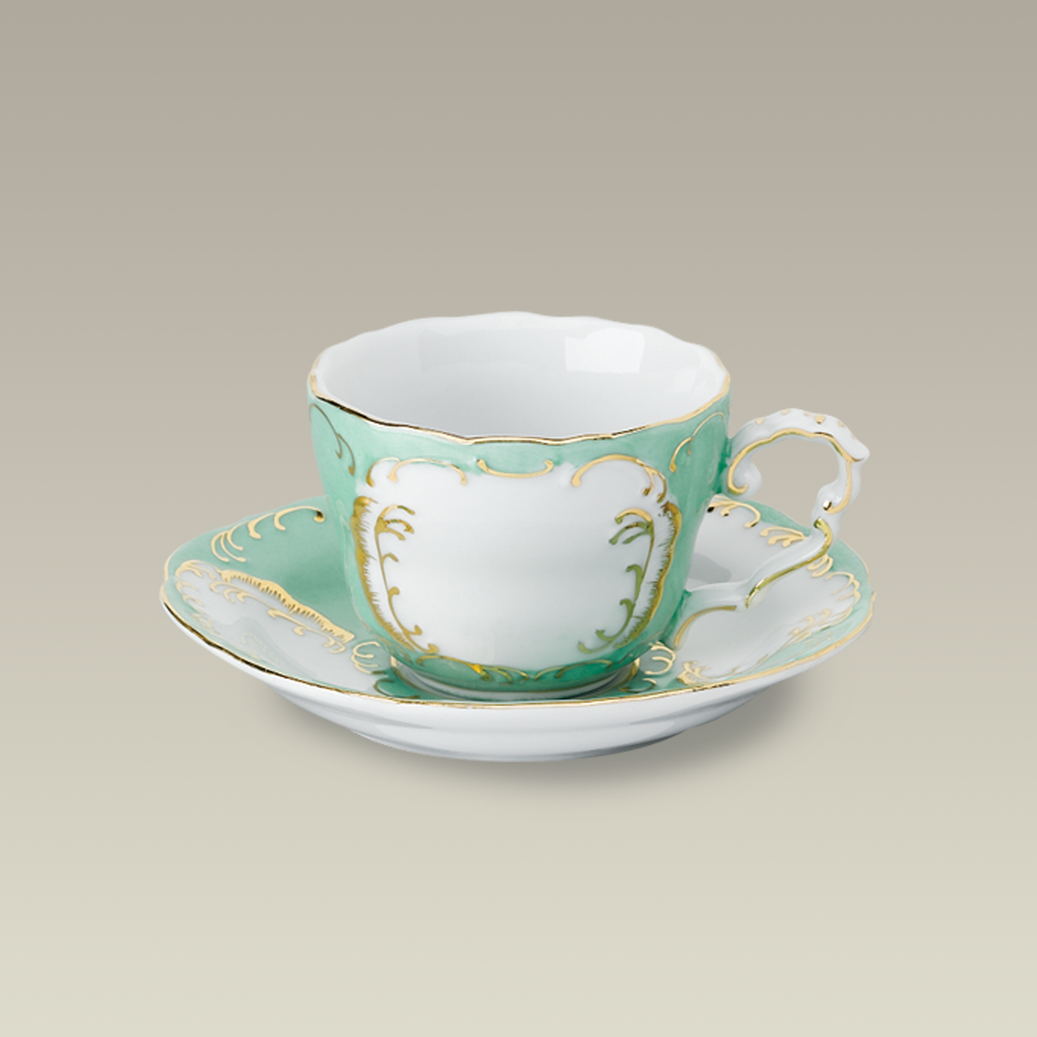 5 oz. Green and Gold Cup and Saucer
