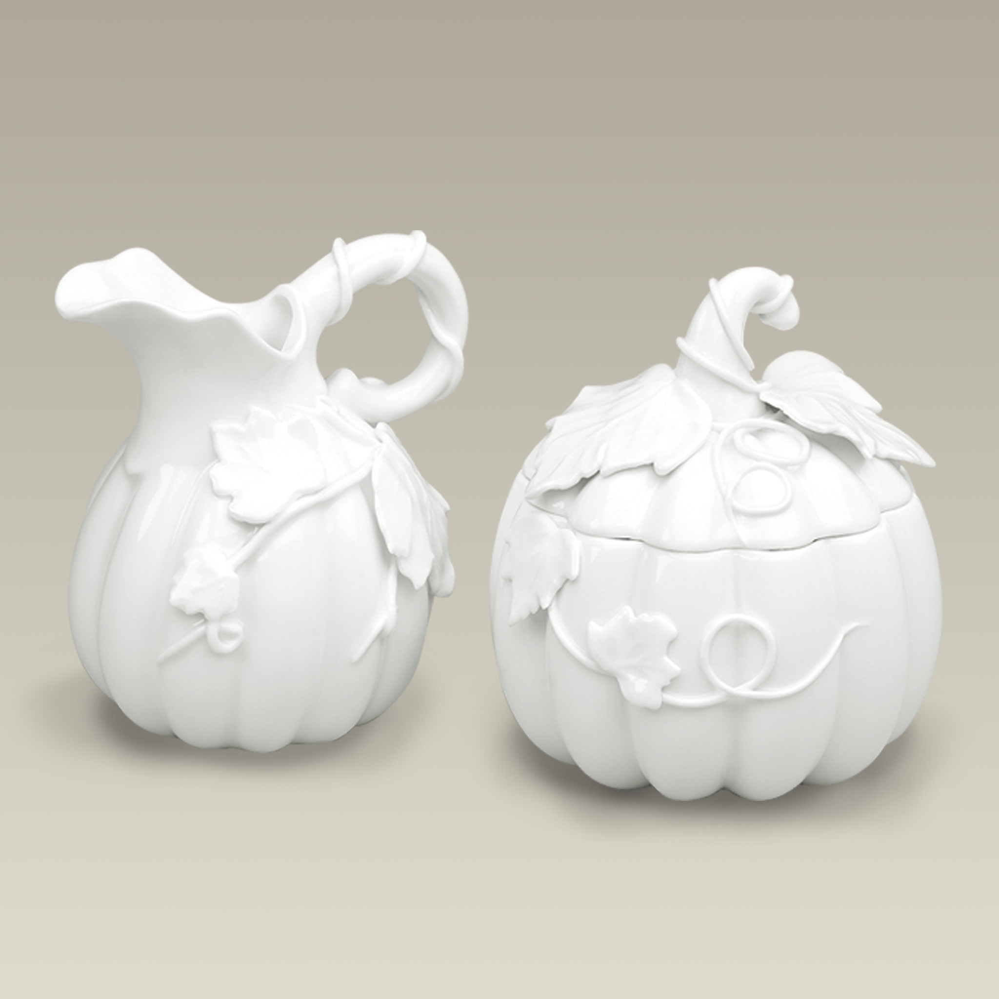 Pumpkin Shape Sugar & Creamer, 4.75"