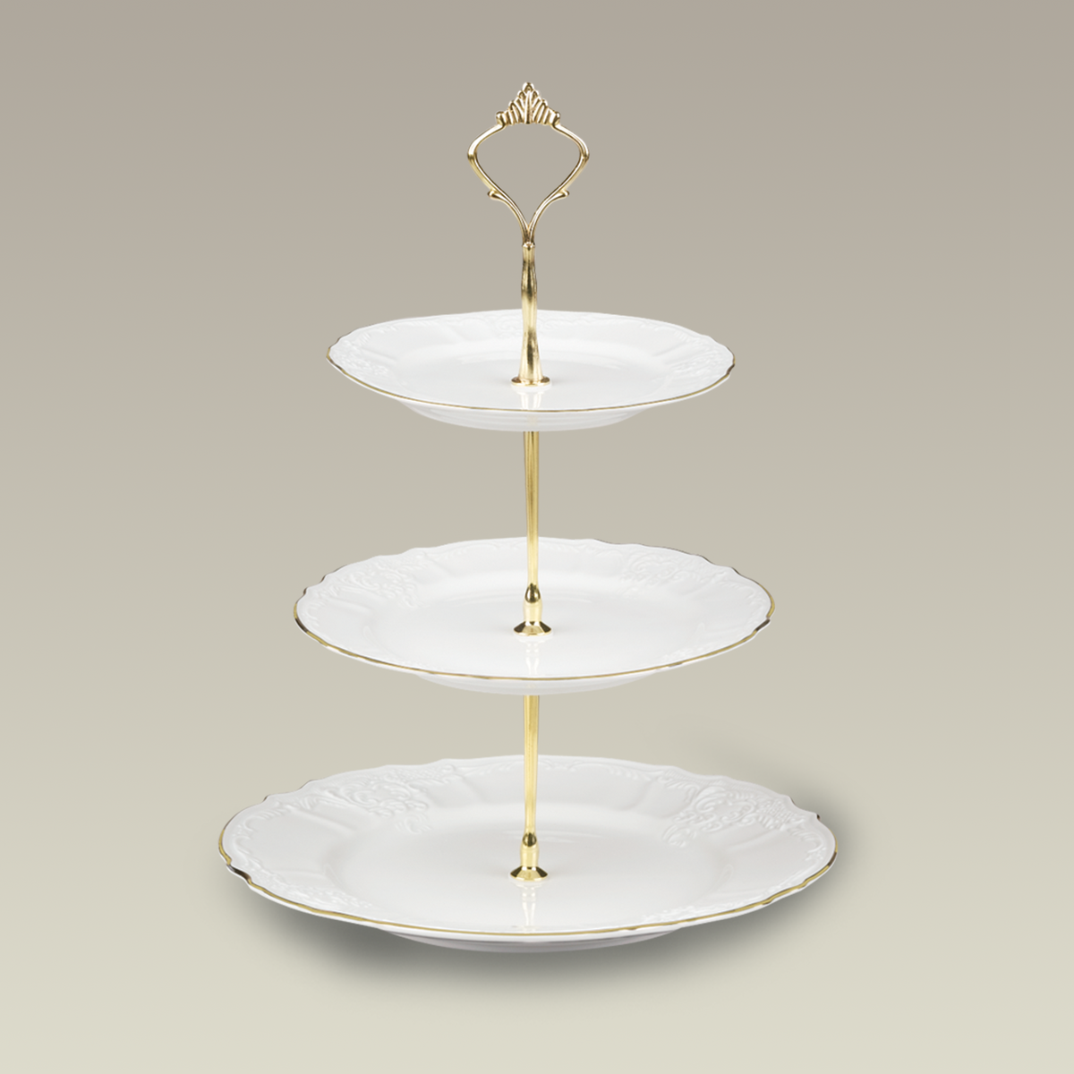 Three Tier Bernadotte Tidbit Tray w/ Gold Banding