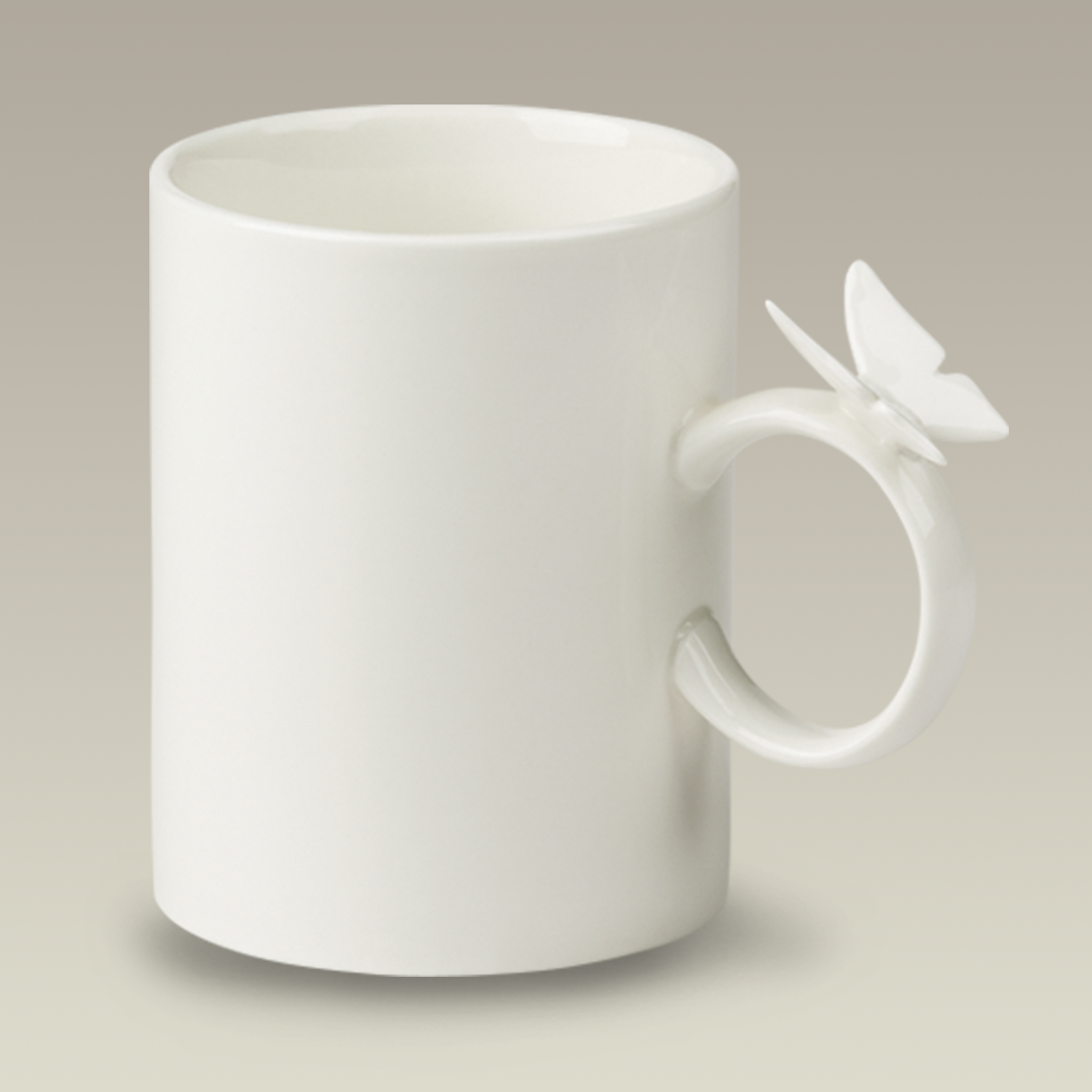 Butterfly Handle Cream Colored Mug, 14 oz