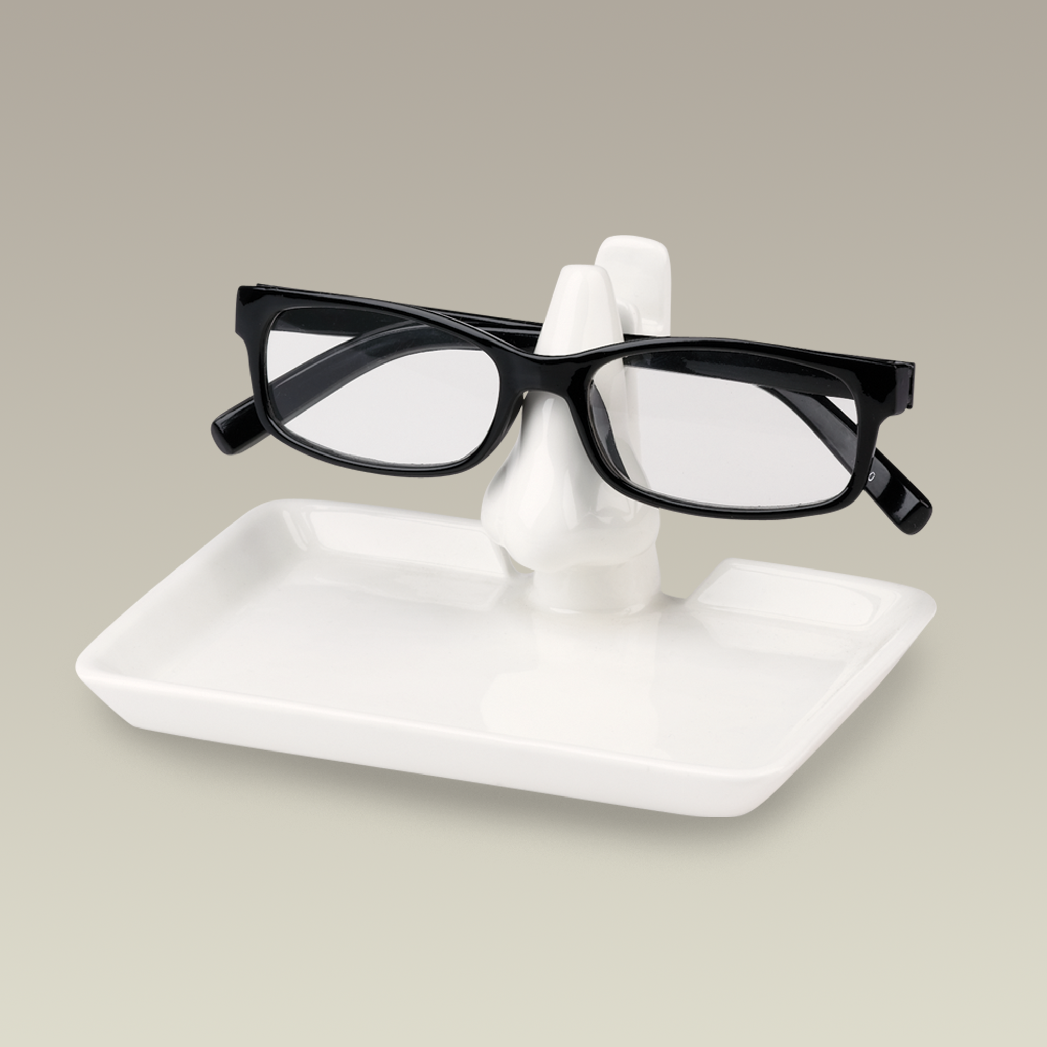 Cream Eyeglass Holder with Tray, 5.5" x 4"