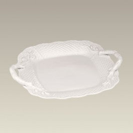 Warm White Basket Weave Square Tray, 11", SELECTED SECONDS