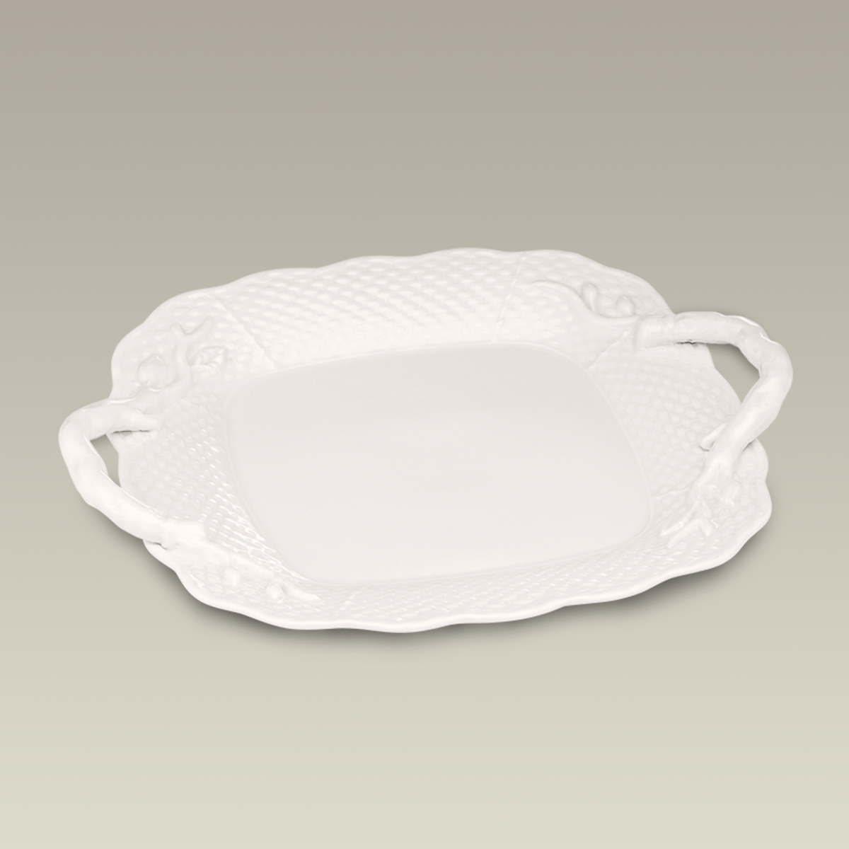Warm White Basket Weave Square Tray, 11"