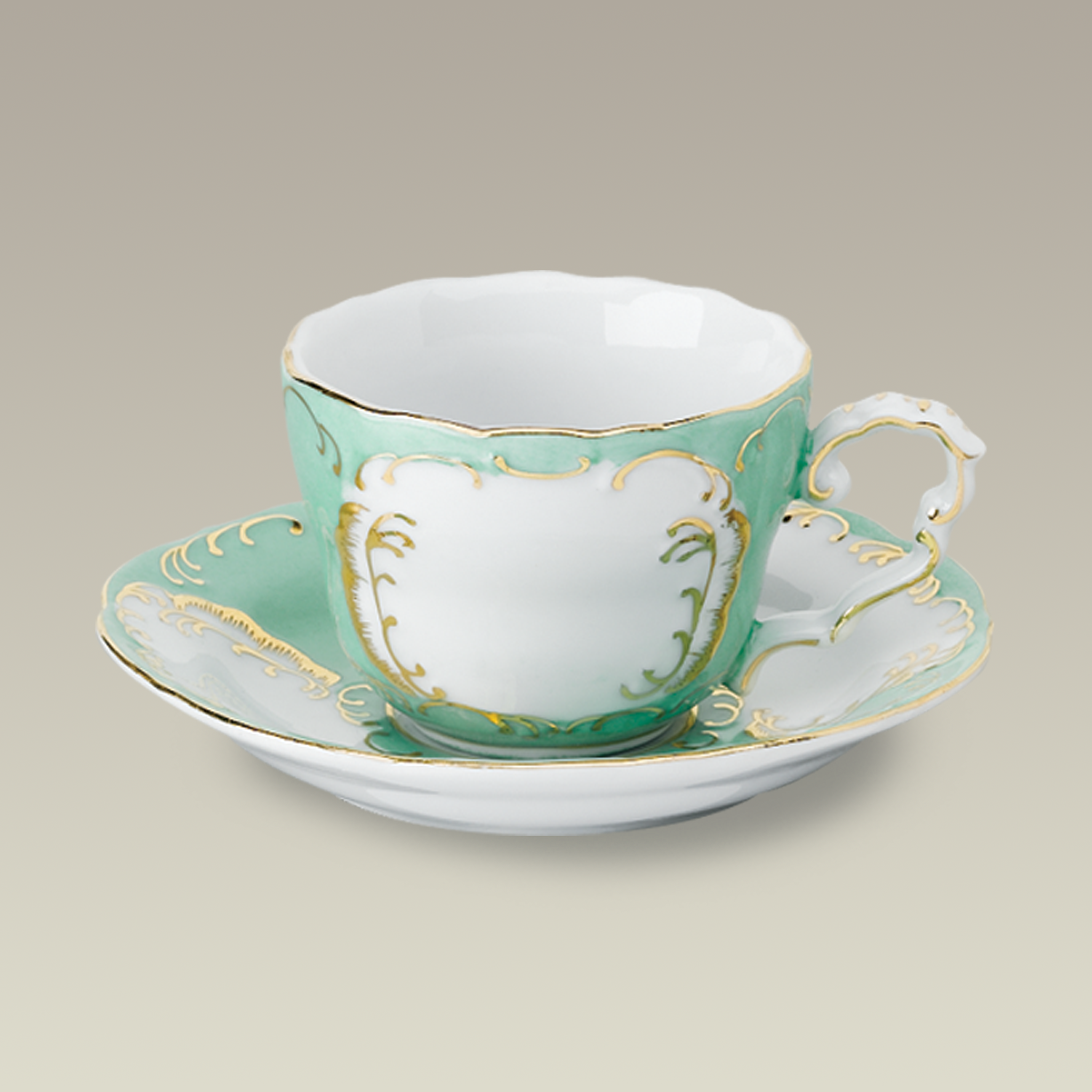 8 oz. Green and Gold Cup and Saucer