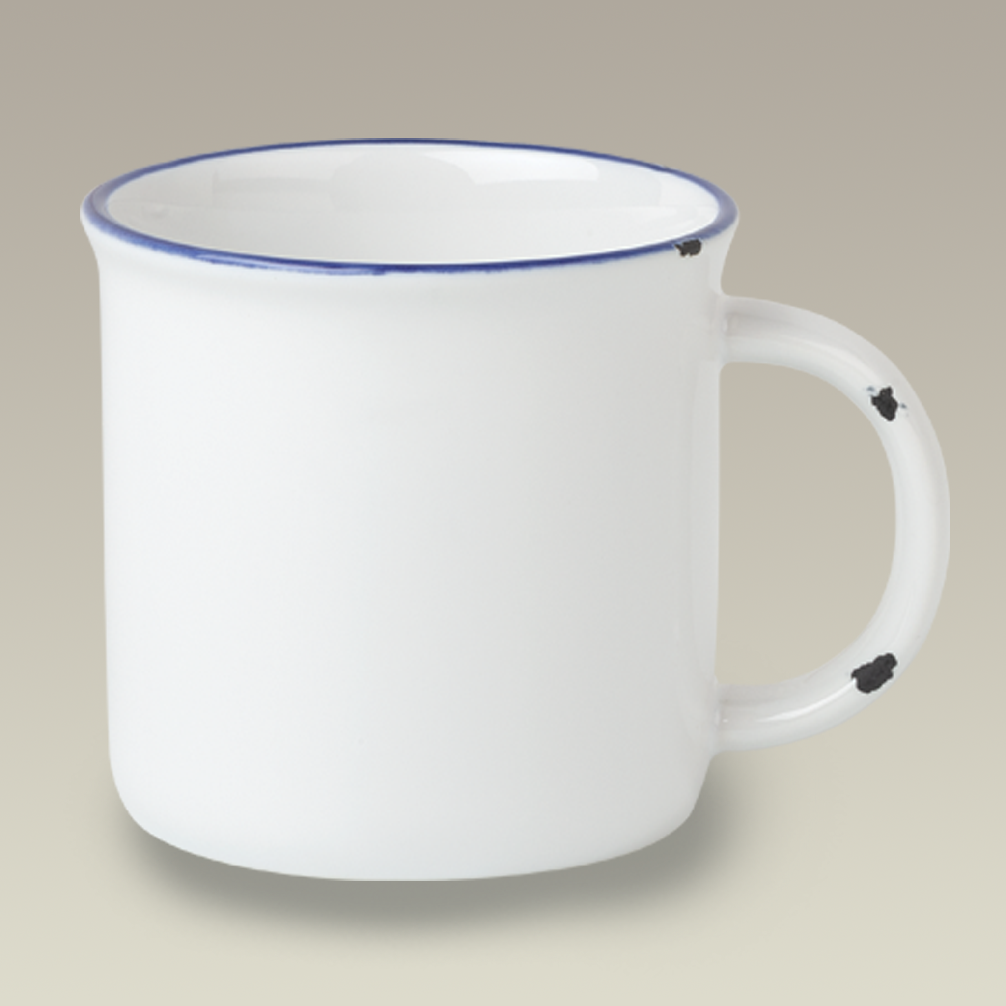 15 oz. White Distressed Finish Mug with Blue Trim