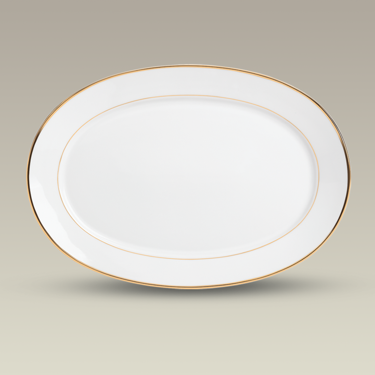 Double Gold Banded Oval Platter, 14.875"