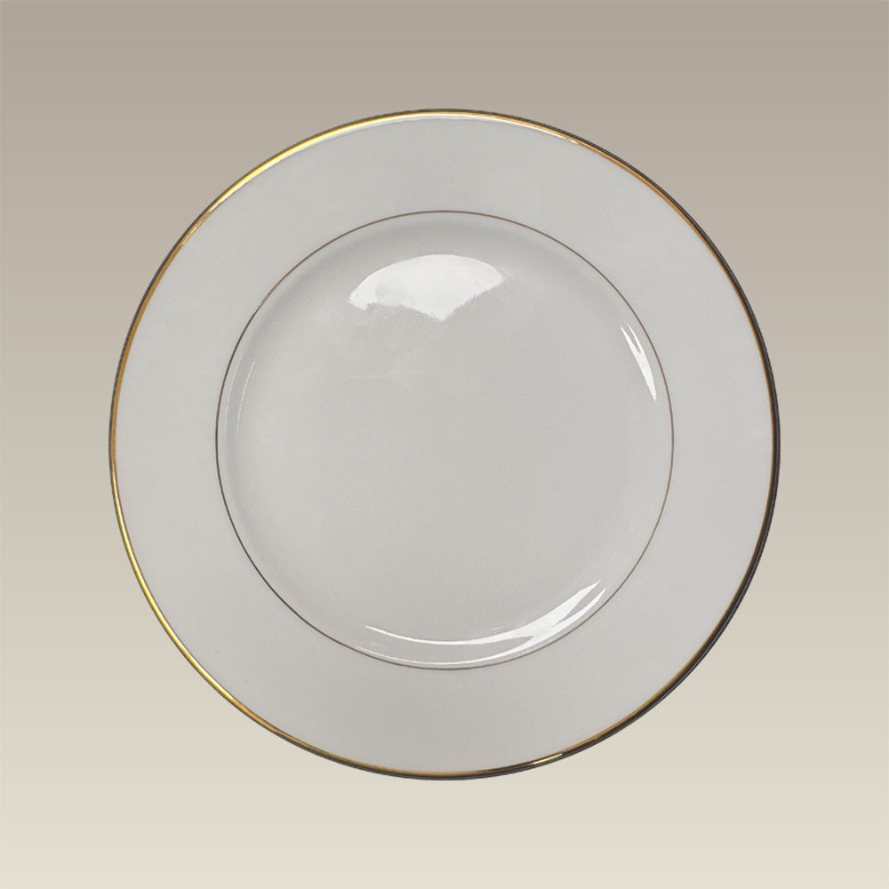 10.5" Double Gold Banded Warm White Rim Dinner Plate
