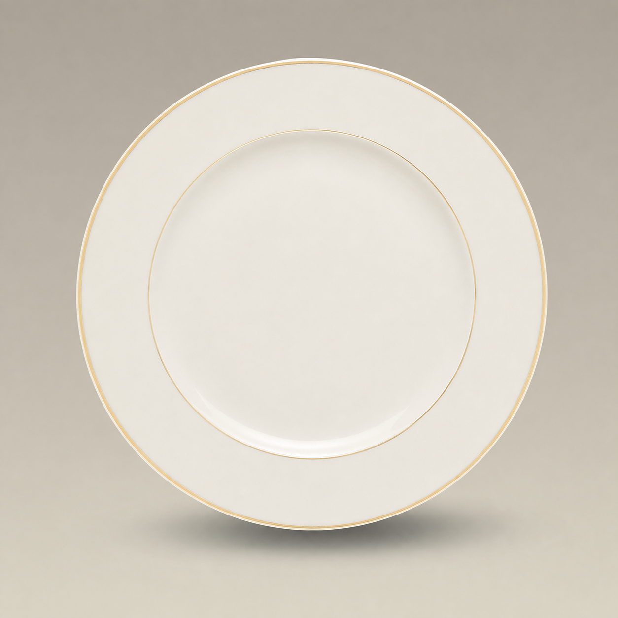 10.5" Double Gold Banded Warm White Rim Dinner Plate
