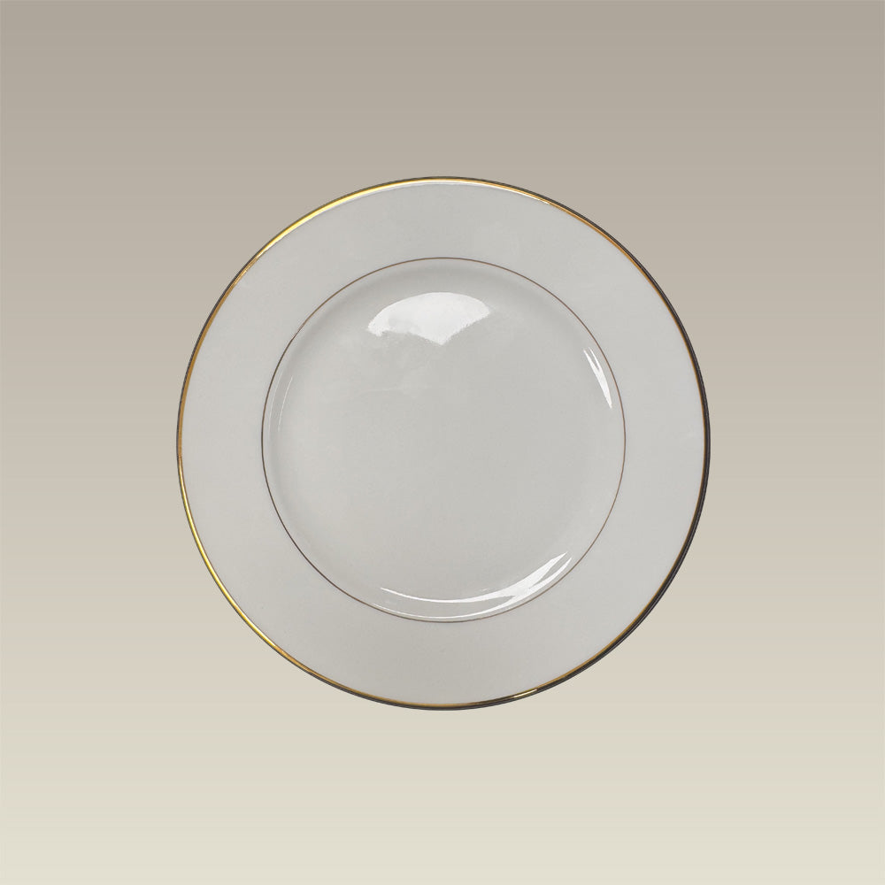 Double Gold Banded Warm White Rim Salad Plate 8.1875"