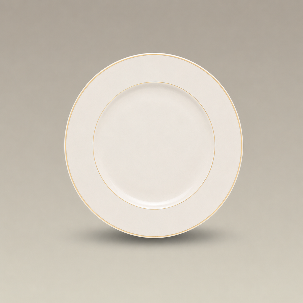 Double Gold Banded Warm White Rim Salad Plate 8.1875"