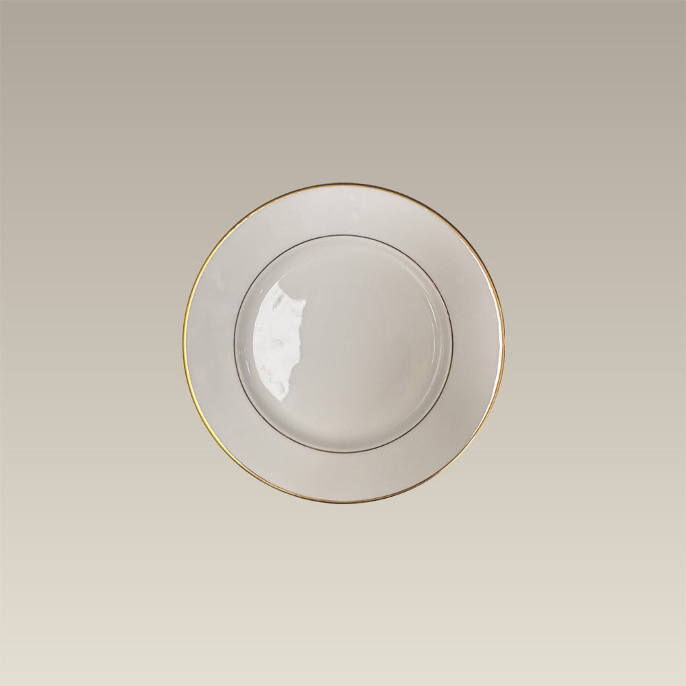 6.5" Double Gold Banded Warm White Rim B&B Plate