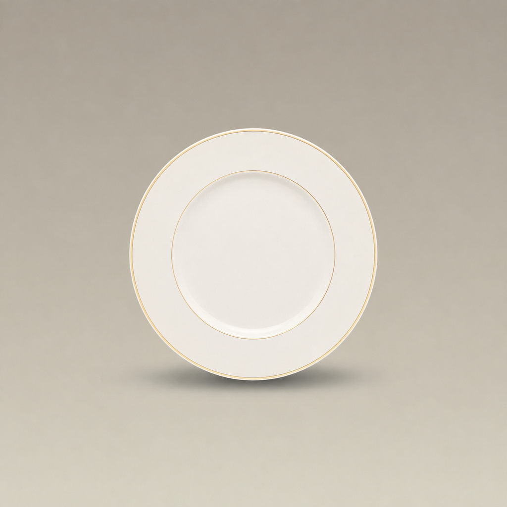 6.5" Double Gold Banded Warm White Rim B&B Plate