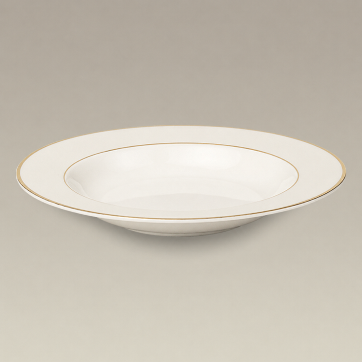 Double Gold Banded Warm White Rim Bowl, 8.75"