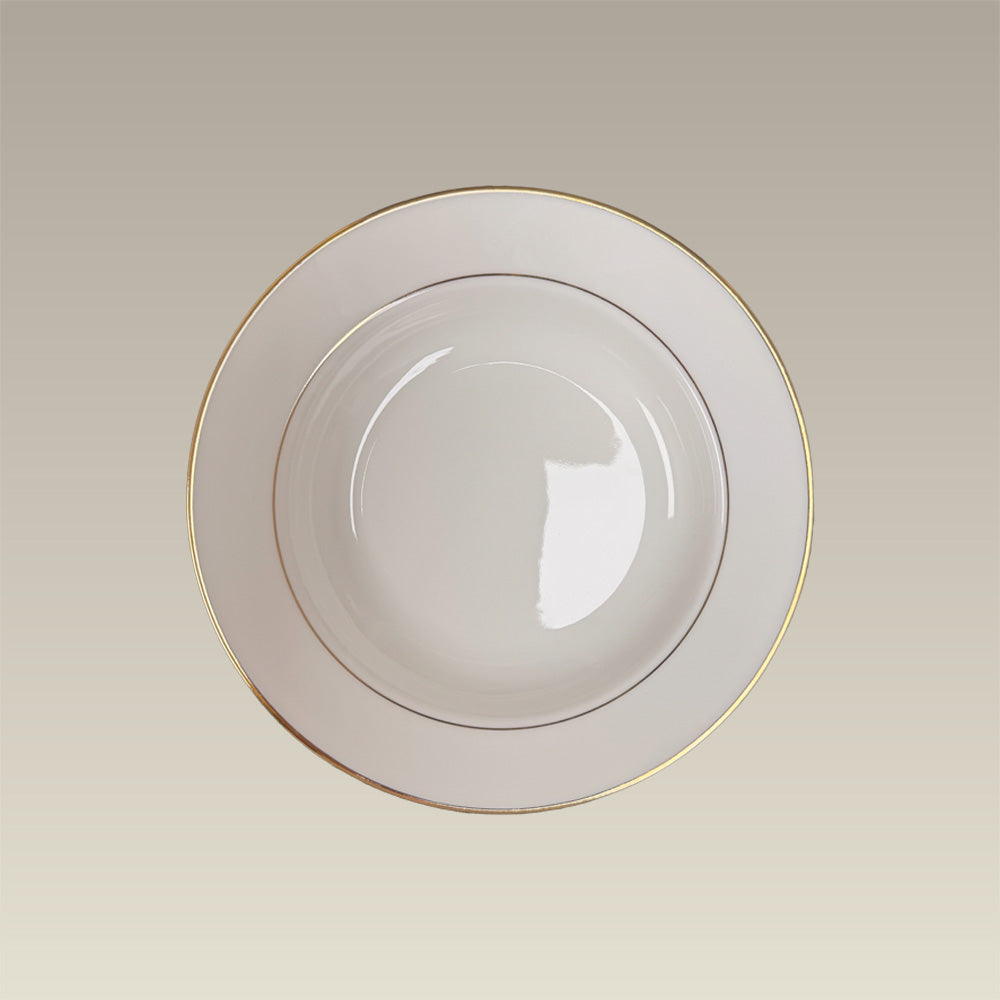 Double Gold Banded Warm White Rim Bowl, 8.75"