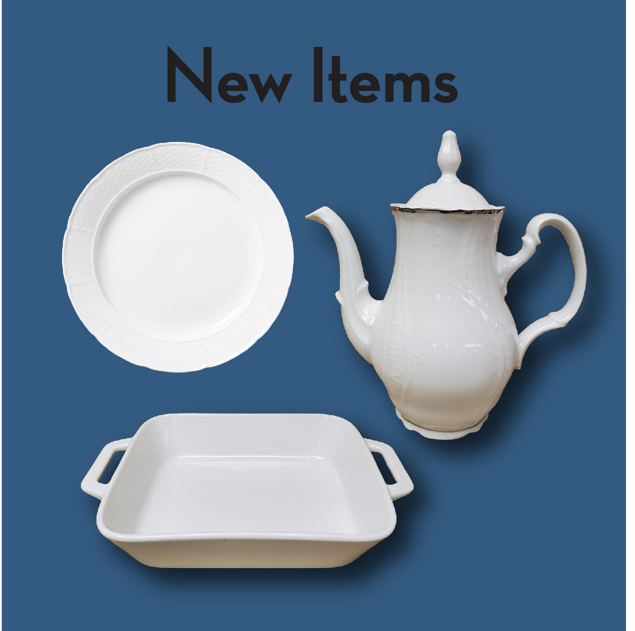 three new items on a blue background with New items title at top