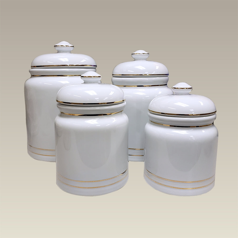 Set of 4 Ceramic Canisters, GOLD BANDED — Maryland China