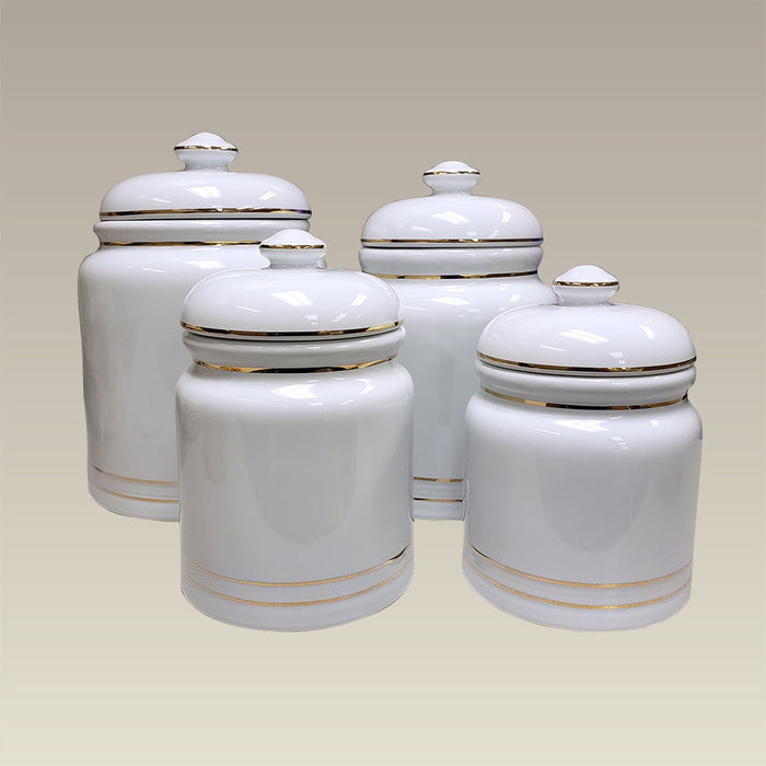 Set of 4 Ceramic Canisters, GOLD BANDED