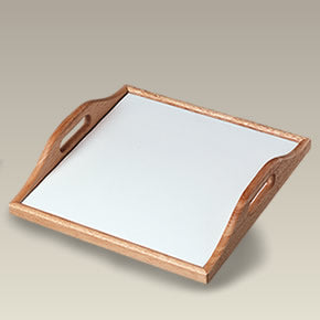 12.75" Square Wood Tray with Ceramic Tile