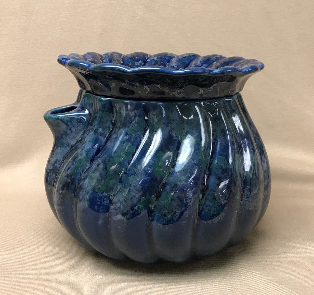 blue self watering planter 3.75" Opening Blue Ruffled Self Watering Planter