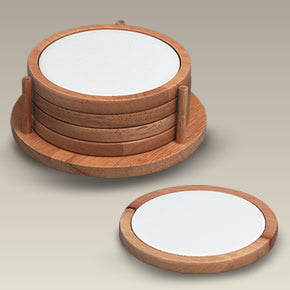 Wood and Ceramic Coasters, Set of 4