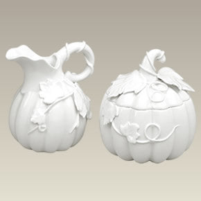 Pumpkin Shape Sugar & Creamer, 4.75", SELECTED SECONDS