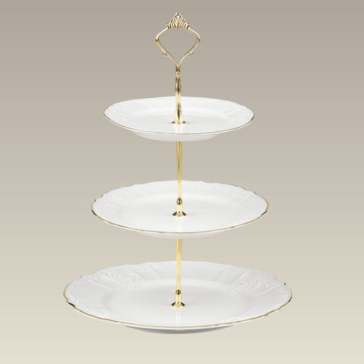 Three Tier Bernadotte Tidbit Tray w/ Gold Banding