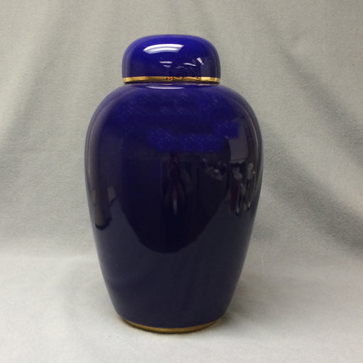 9.5" Cobalt blue urn w/ gold trim, SELECTED SECONDS