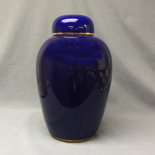 10.5" Cobalt blue urn w/ gold trim, SELECTED SECONDS