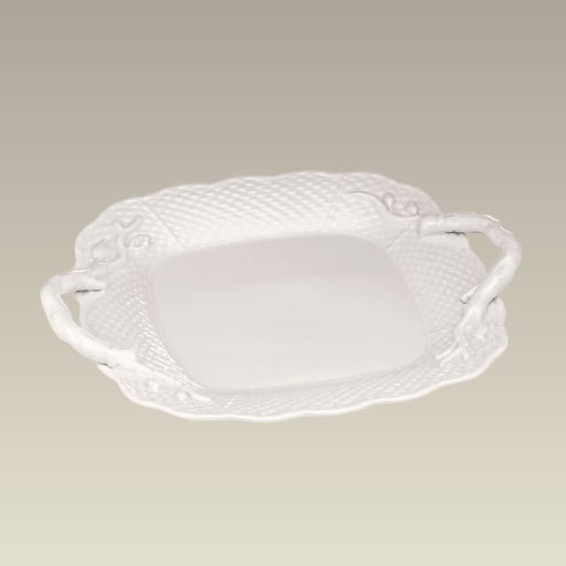 Warm White Basket Weave Square Tray, 11"