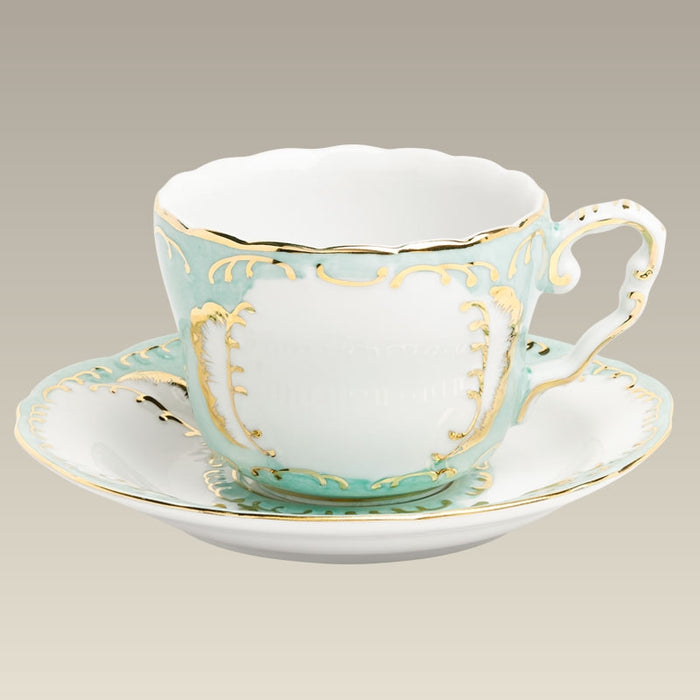 8 oz. Green and Gold Cup and Saucer
